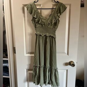 Liberty Love Green Ruched Midi Dress